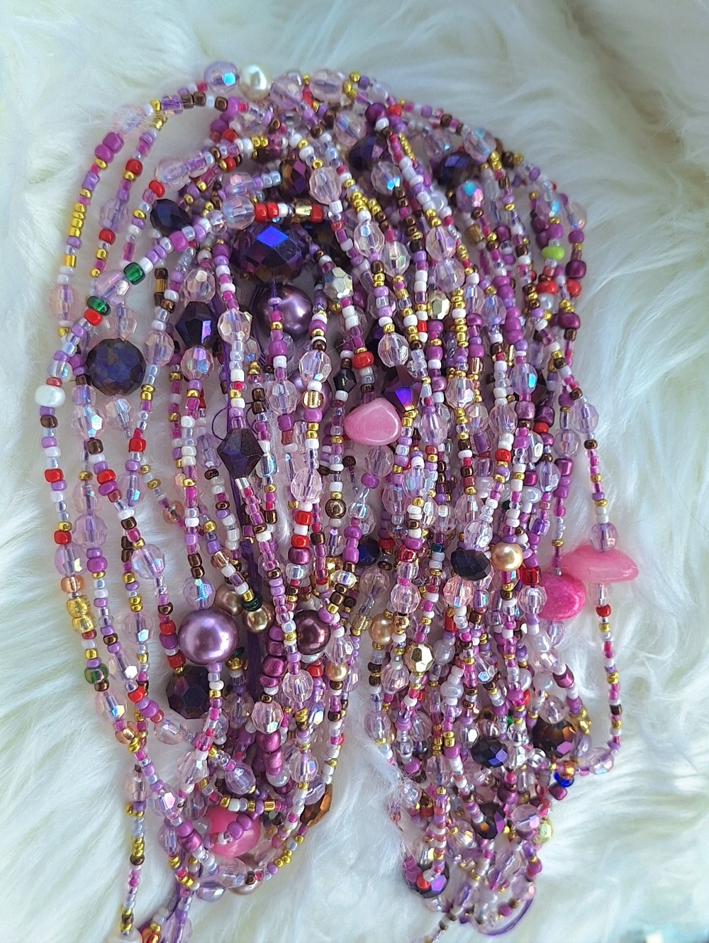 Handcrafted Pink & Purple Accent Waist Beads In 55 Inches - Multistrand Sparkle